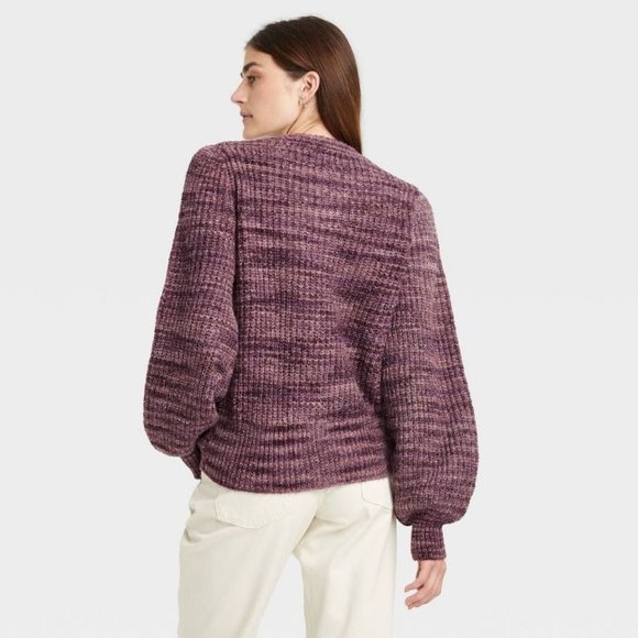 Who What Wear XS Front Gem Button Purple Women's Cardigan Crew Neck Long Sleeve - Picture 6 of 14